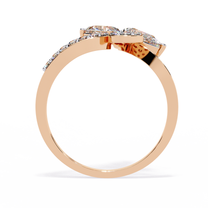 The Golden Floral Bloom Cocktail Ring- 1.21 Ct Round and Pear Cut Diamonds