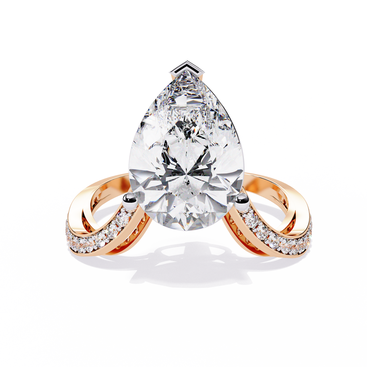 The Pear-Shaped Solitaire Diamond Ring with Pave Set Accent Stones - 5.00 Ct