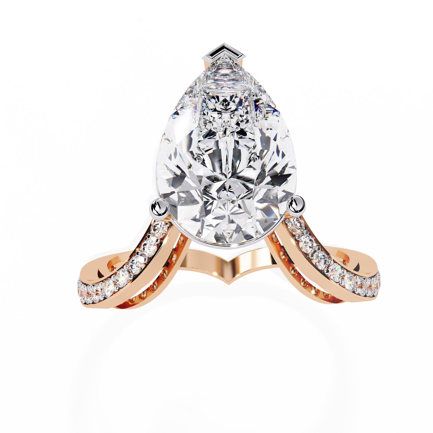 The Pear-Shaped Solitaire Diamond Ring with Pave Set Accent Stones - 5.00 Ct