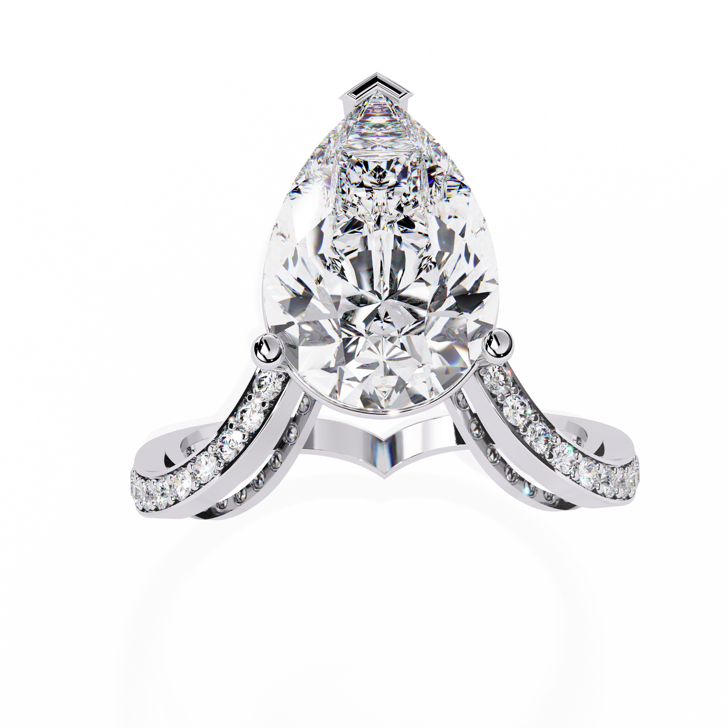 The Pear-Shaped Solitaire Diamond Ring with Pave Set Accent Stones - 5.00 Ct