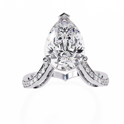 The Pear-Shaped Solitaire Diamond Ring with Pave Set Accent Stones - 5.00 Ct