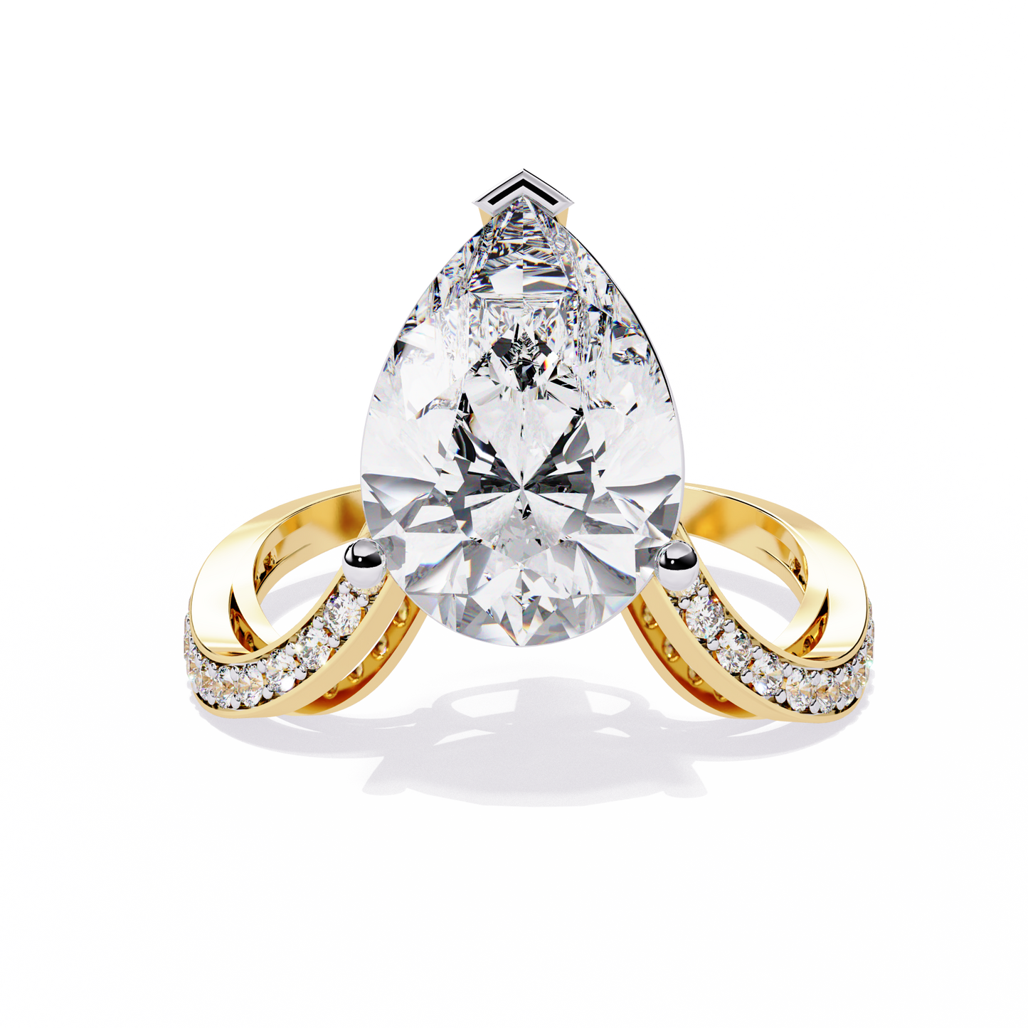 The Pear-Shaped Solitaire Diamond Ring with Pave Set Accent Stones - 5.00 Ct