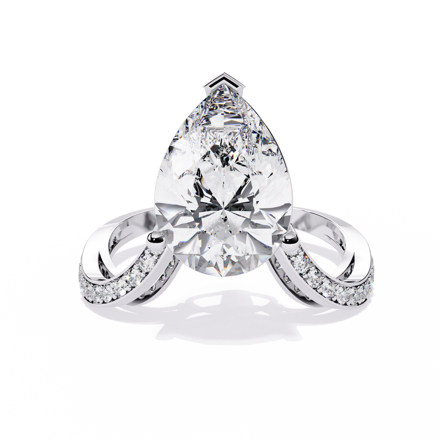 The Pear-Shaped Solitaire Diamond Ring with Pave Set Accent Stones - 5.00 Ct
