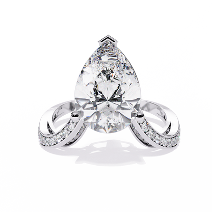The Pear-Shaped Solitaire Diamond Ring with Pave Set Accent Stones - 5.00 Ct