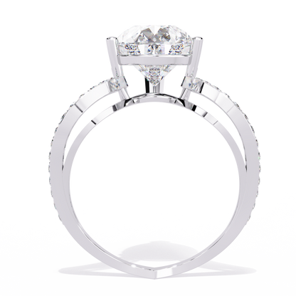 The Pear-Shaped Solitaire Diamond Ring with Pave Set Accent Stones - 5.00 Ct