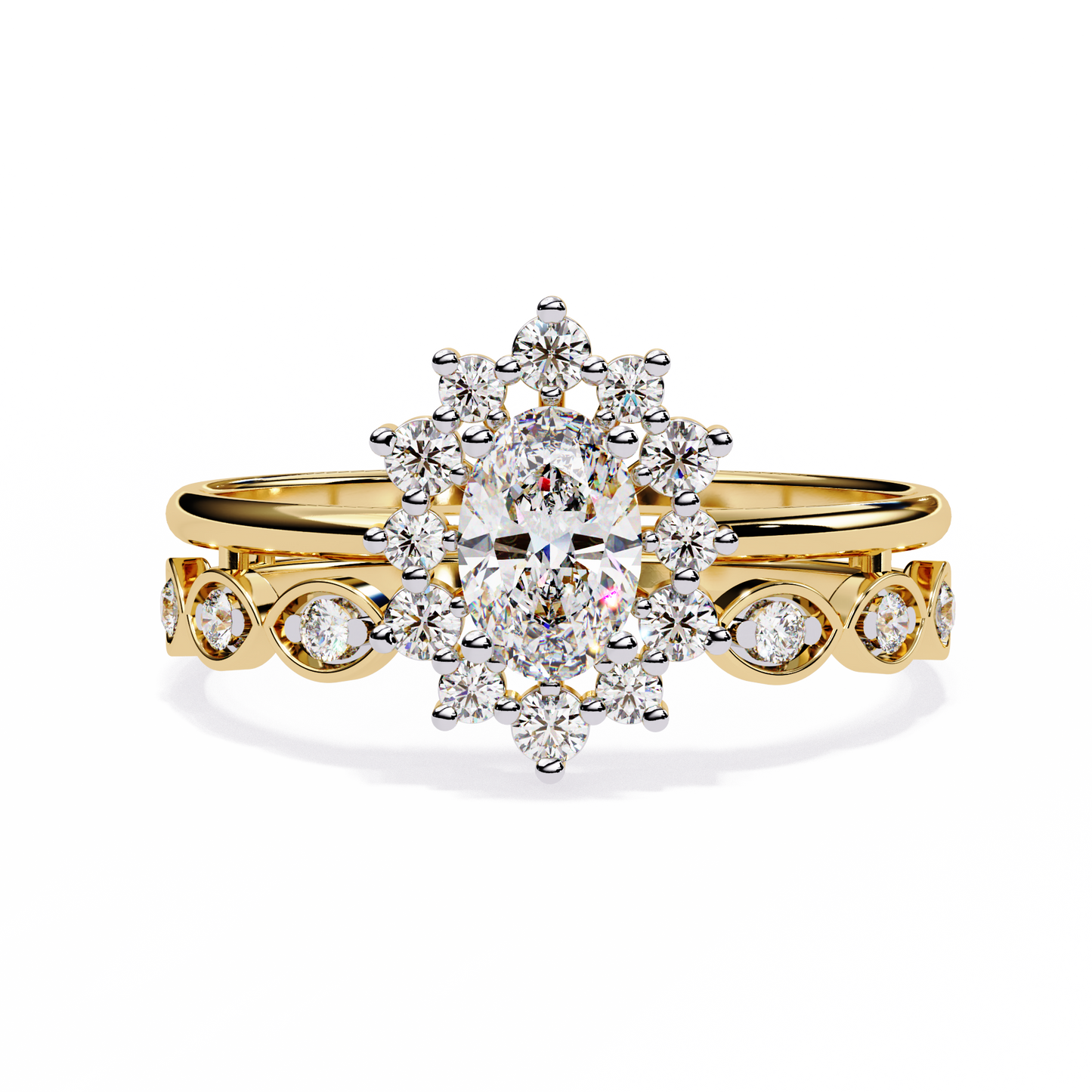The Victorian Daisy Oval Diamond Ring In Gold - 0.59 Ct