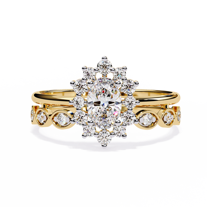 The Victorian Daisy Oval Diamond Ring In Gold - 0.59 Ct