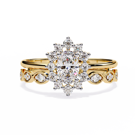 The Victorian Daisy Oval Diamond Ring In Gold - 0.59 Ct