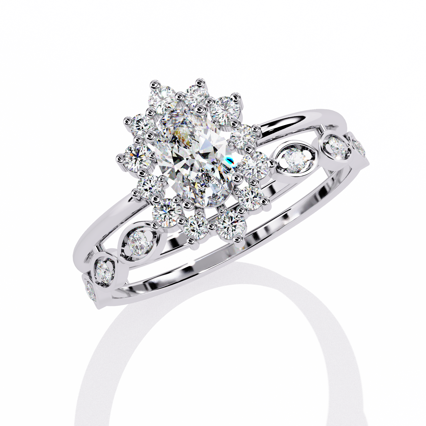The Victorian Daisy Oval Diamond Ring In Gold - 0.59 Ct