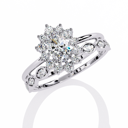 The Victorian Daisy Oval Diamond Ring In Gold - 0.59 Ct