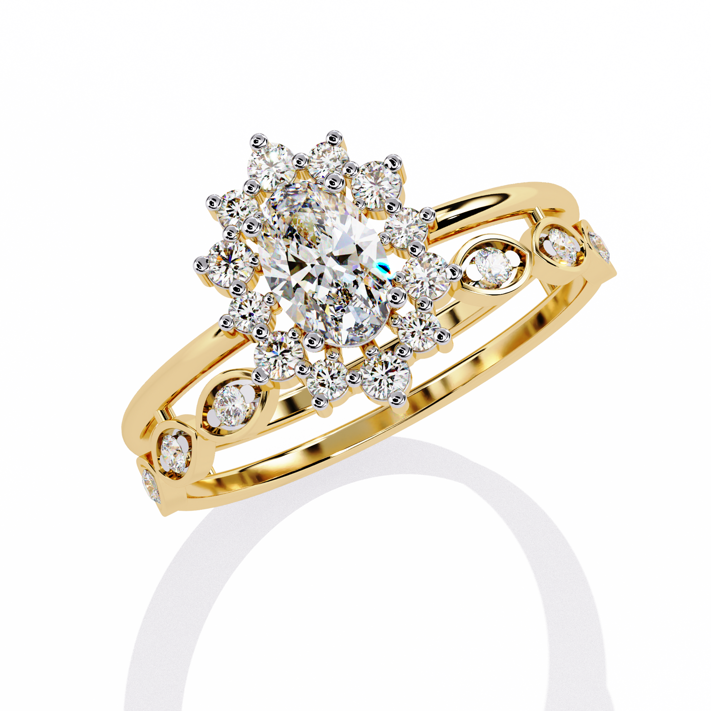 The Victorian Daisy Oval Diamond Ring In Gold - 0.59 Ct