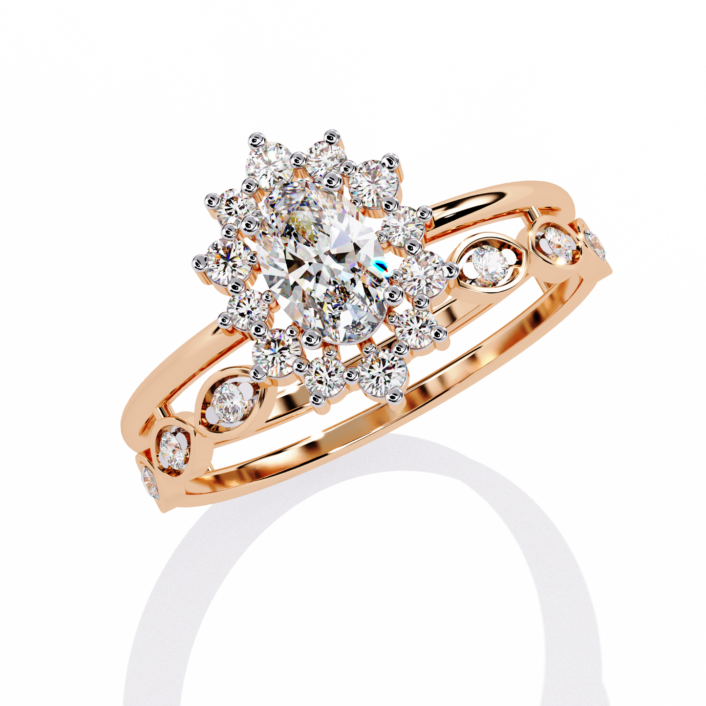 The Victorian Daisy Oval Diamond Ring In Gold - 0.59 Ct