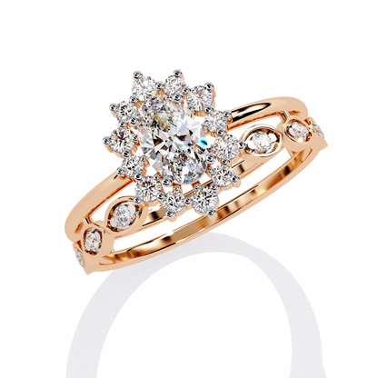 The Victorian Daisy Oval Diamond Ring In Gold - 0.59 Ct