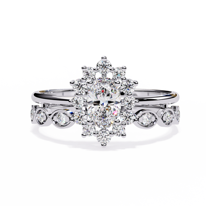 The Victorian Daisy Oval Diamond Ring In Gold - 0.59 Ct