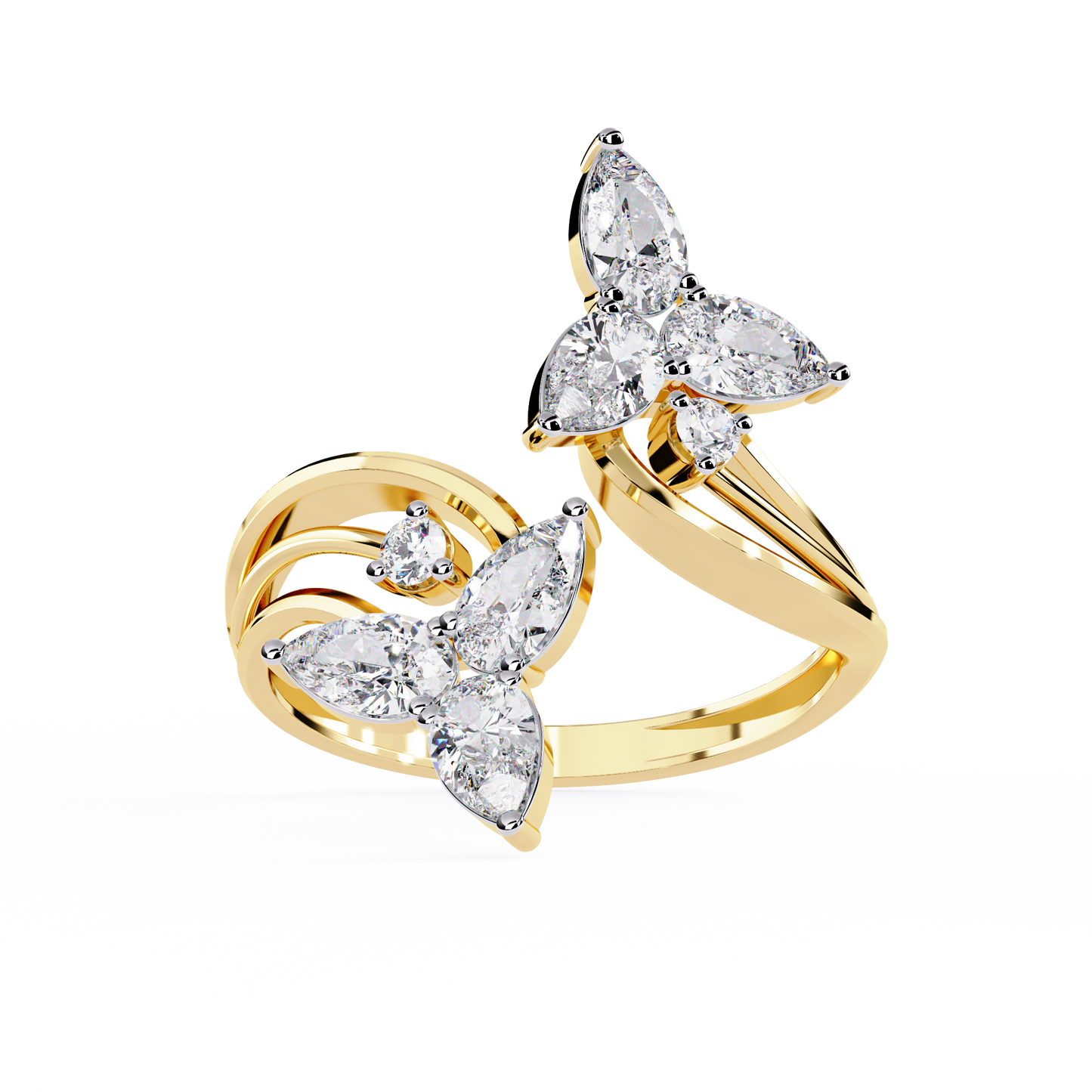 The Trinity Bloom: Pear-Cut Diamond Statement Wrap Ring In Gold - 0.99 Ct