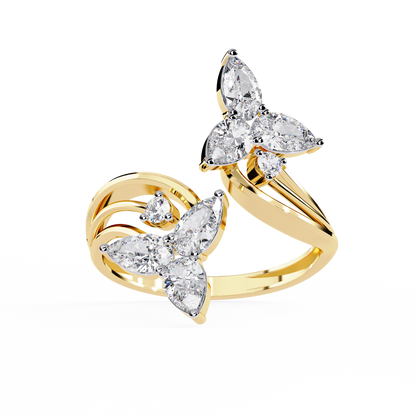 The Trinity Bloom: Pear-Cut Diamond Statement Wrap Ring In Gold - 0.99 Ct