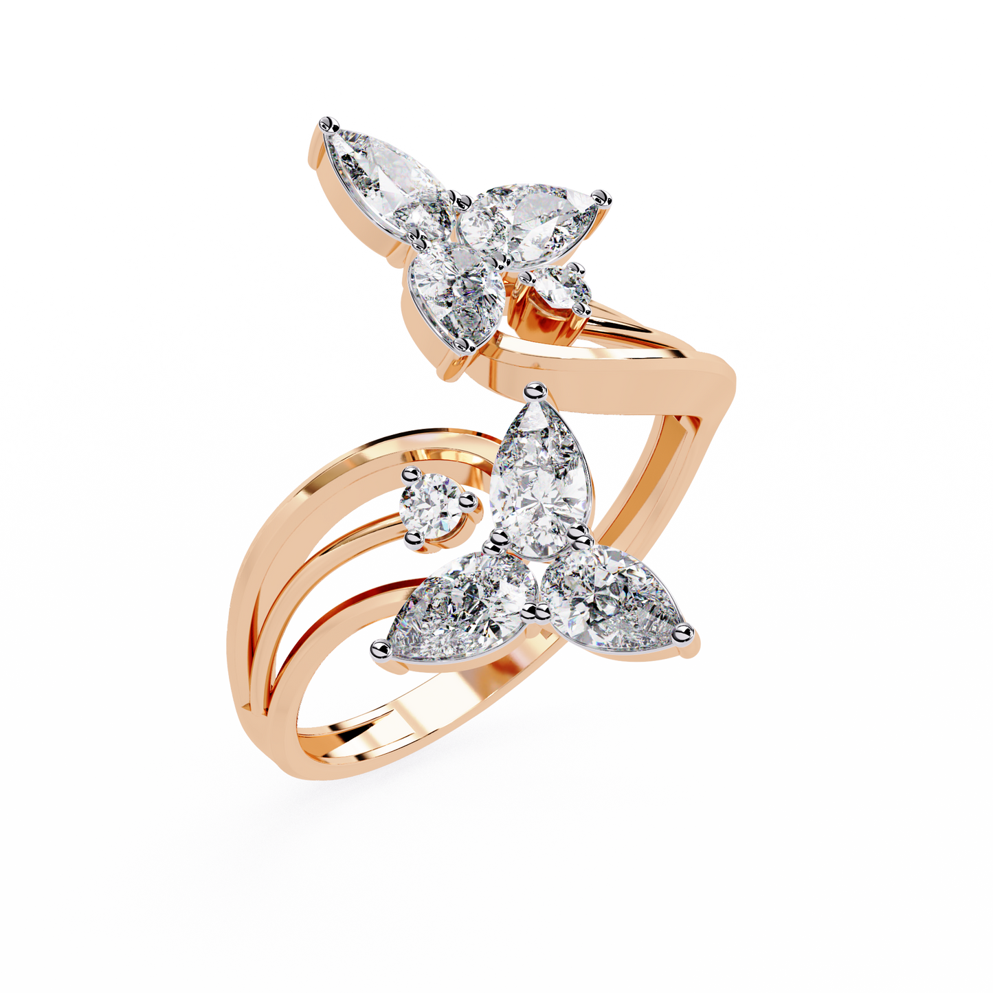 The Trinity Bloom: Pear-Cut Diamond Statement Wrap Ring In Gold - 0.99 Ct