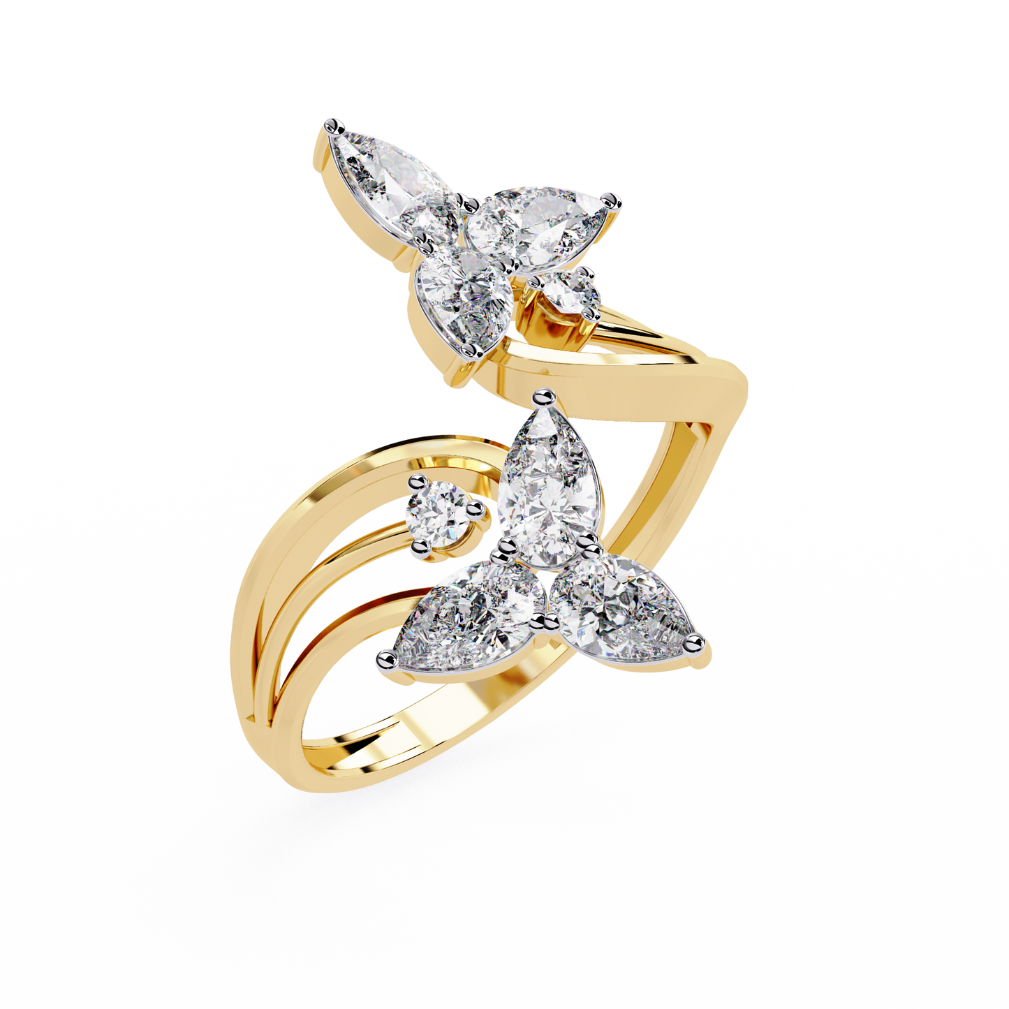 The Trinity Bloom: Pear-Cut Diamond Statement Wrap Ring In Gold - 0.99 Ct