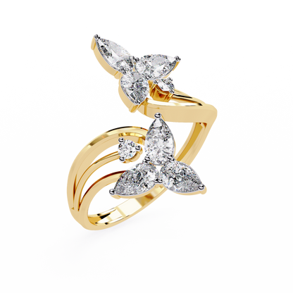 The Trinity Bloom: Pear-Cut Diamond Statement Wrap Ring In Gold - 0.99 Ct