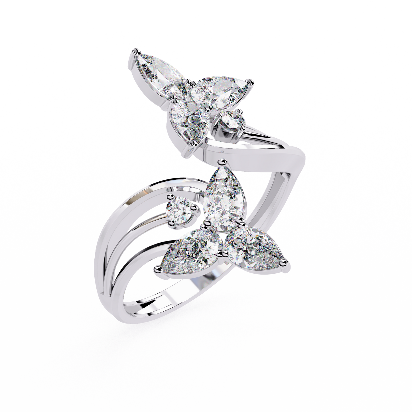 The Trinity Bloom: Pear-Cut Diamond Statement Wrap Ring In Gold - 0.99 Ct