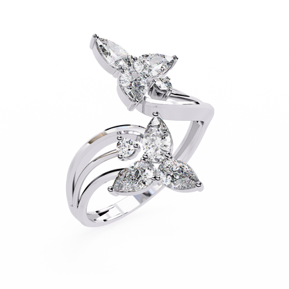 The Trinity Bloom: Pear-Cut Diamond Statement Wrap Ring In Gold - 0.99 Ct