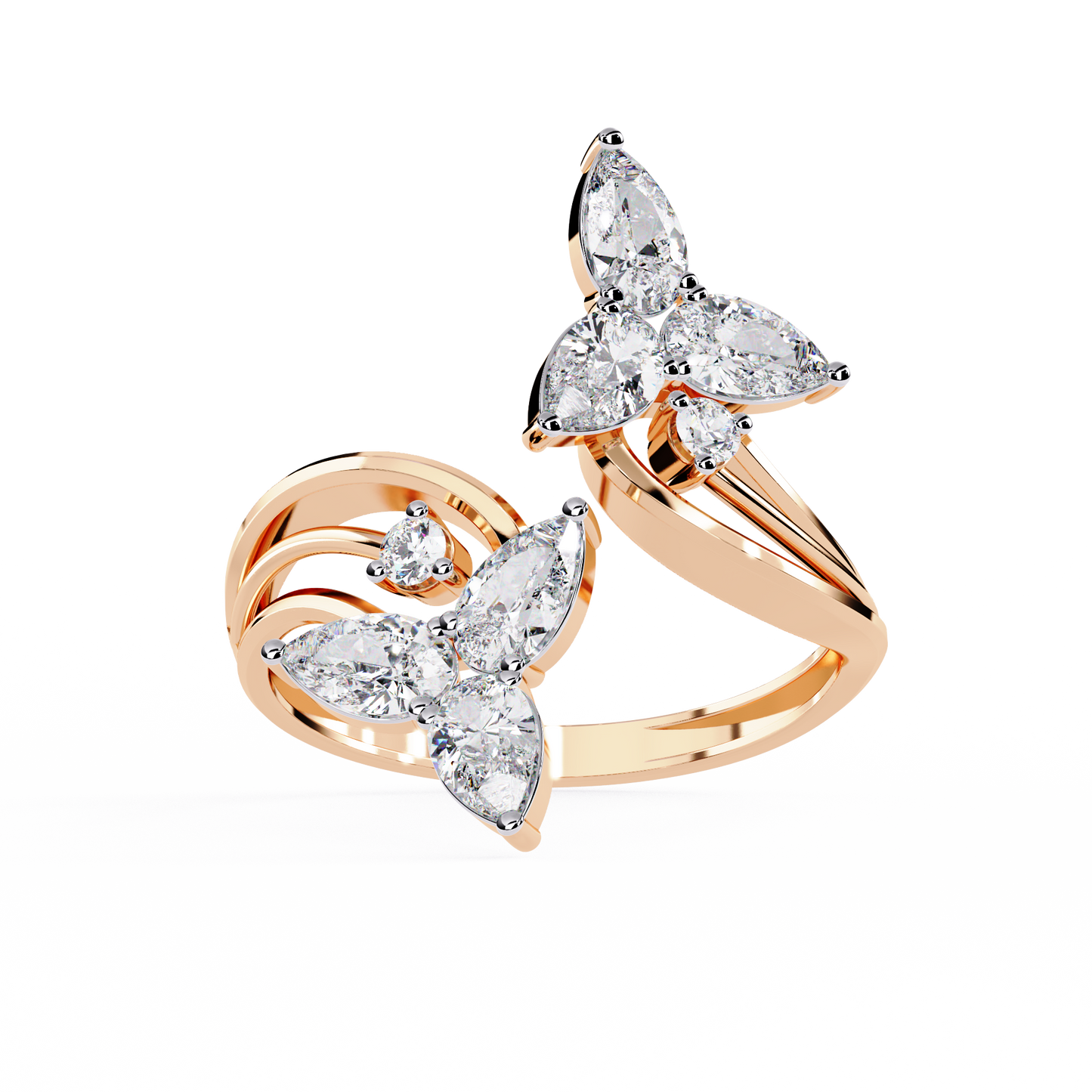 The Trinity Bloom: Pear-Cut Diamond Statement Wrap Ring In Gold - 0.99 Ct