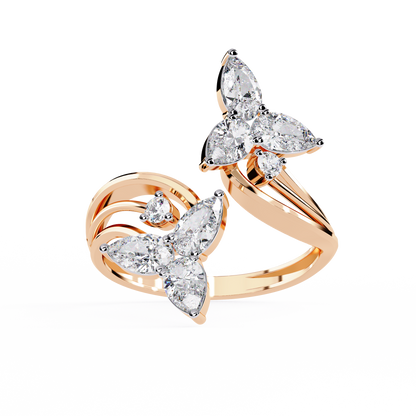 The Trinity Bloom: Pear-Cut Diamond Statement Wrap Ring In Gold - 0.99 Ct