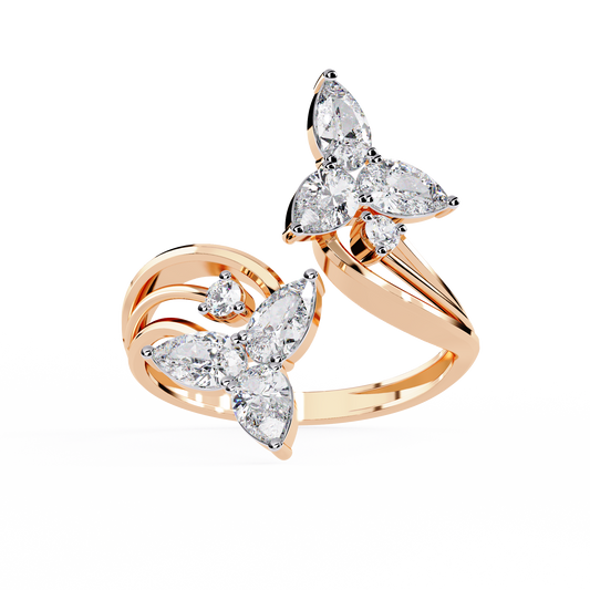 The Trinity Bloom: Pear-Cut Diamond Statement Wrap Ring In Gold - 0.99 Ct