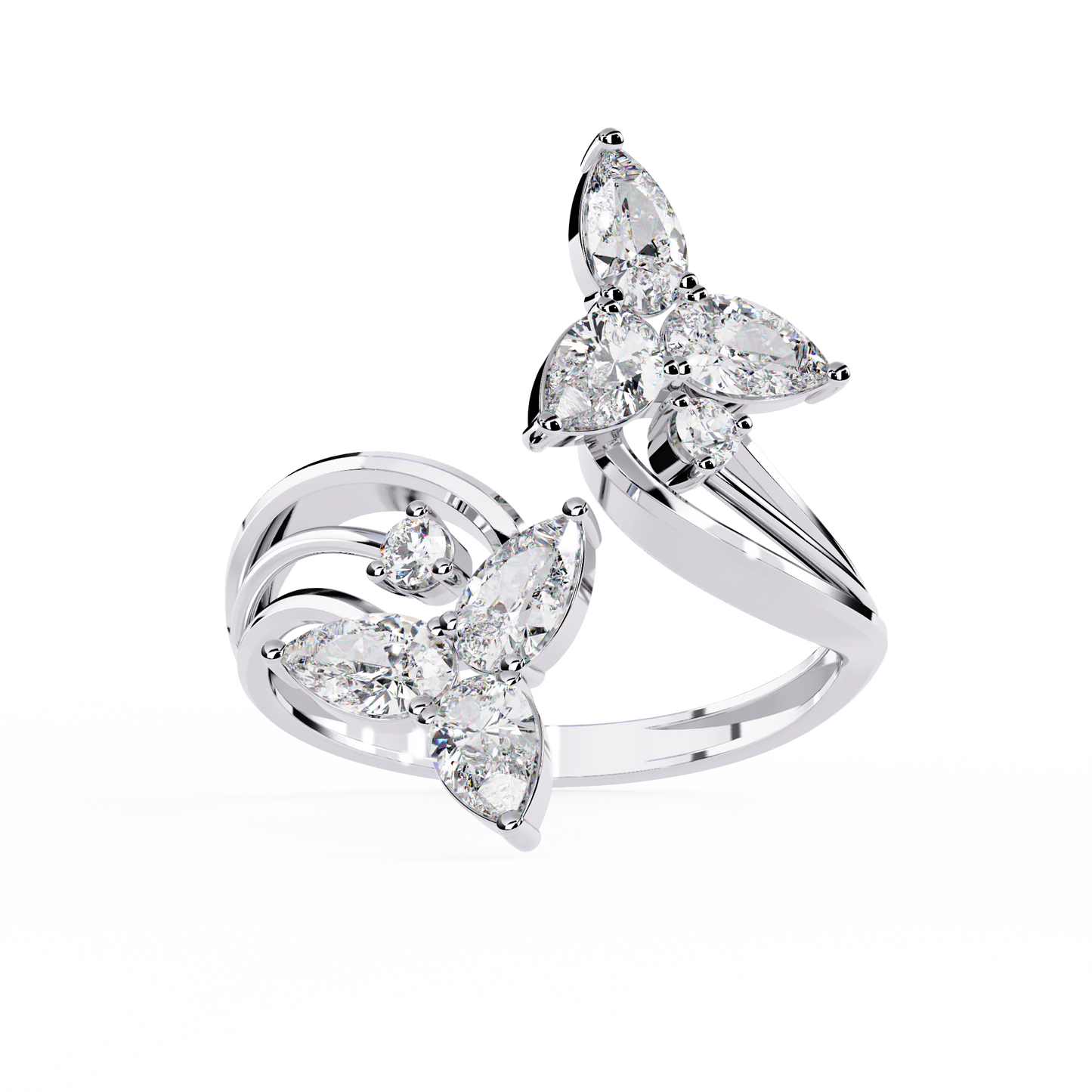 The Trinity Bloom: Pear-Cut Diamond Statement Wrap Ring In Gold - 0.99 Ct