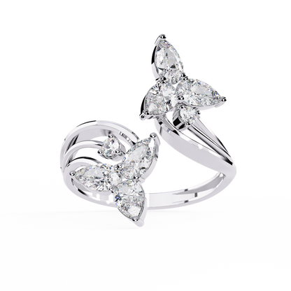 The Trinity Bloom: Pear-Cut Diamond Statement Wrap Ring In Gold - 0.99 Ct