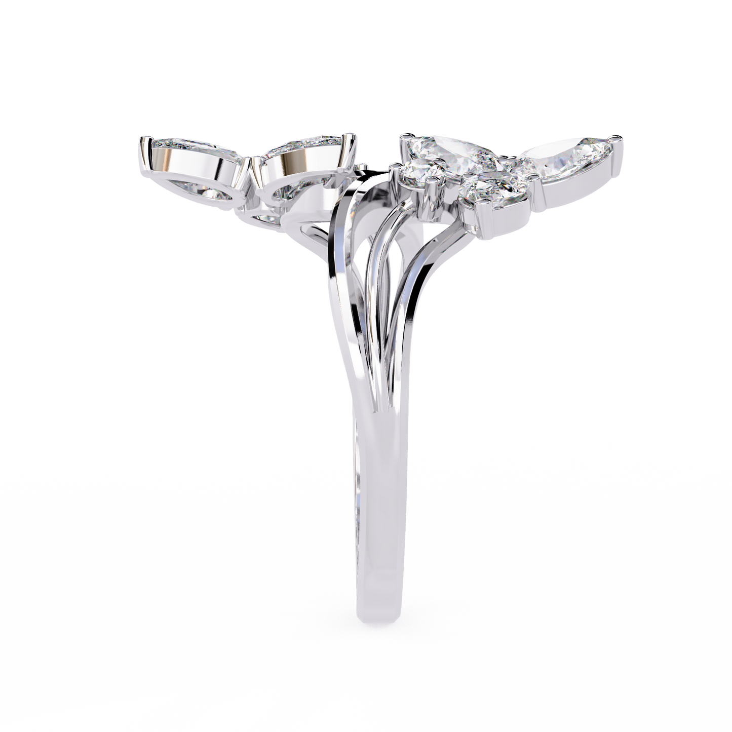 The Trinity Bloom: Pear-Cut Diamond Statement Wrap Ring In Gold - 0.99 Ct