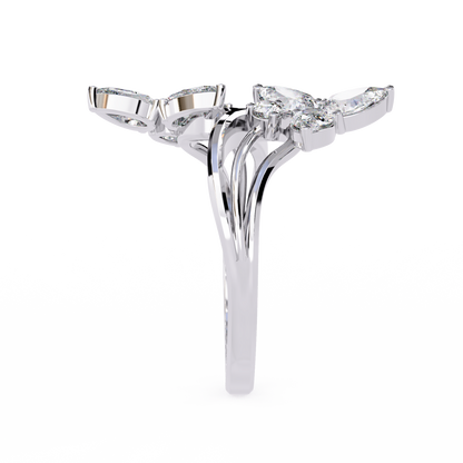 The Trinity Bloom: Pear-Cut Diamond Statement Wrap Ring In Gold - 0.99 Ct