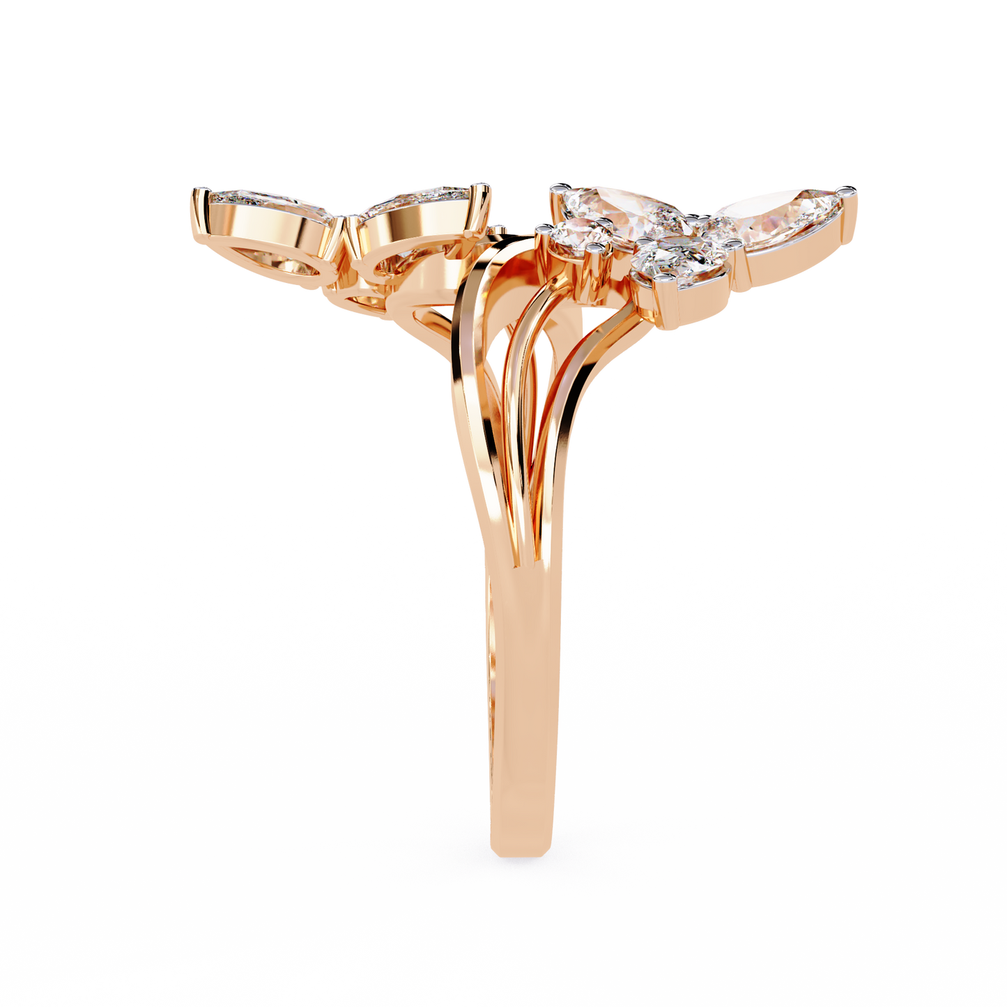 The Trinity Bloom: Pear-Cut Diamond Statement Wrap Ring In Gold - 0.99 Ct