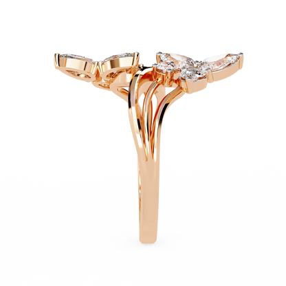 The Trinity Bloom: Pear-Cut Diamond Statement Wrap Ring In Gold - 0.99 Ct
