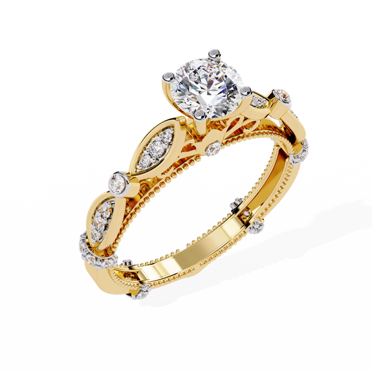 "Heirloom Petal" Diamond Solitaire Engagement Ring In Gold - 0.84 Ct