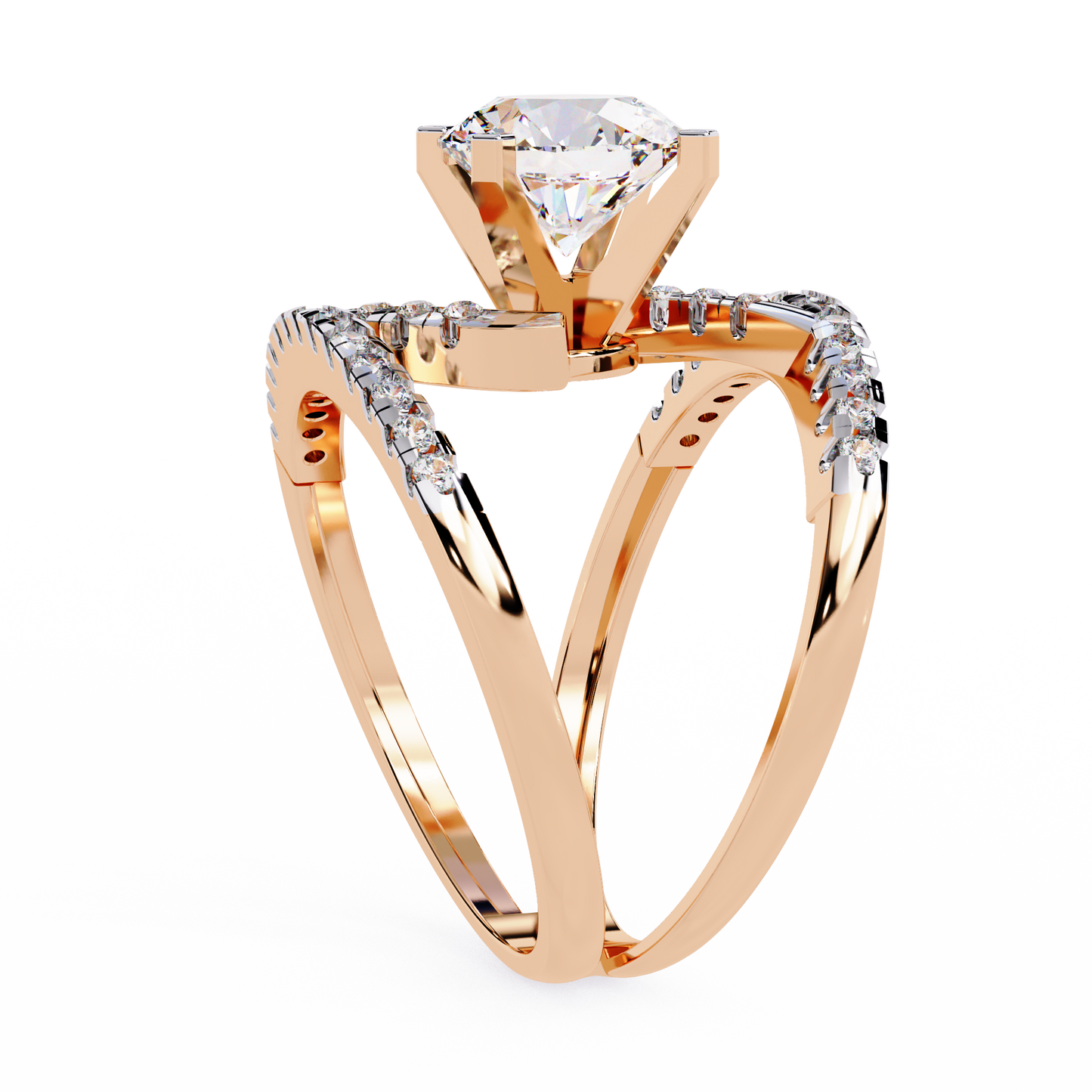 The Avant-Garde Swirl Round Diamond Ring In Gold - 2.38 Ct