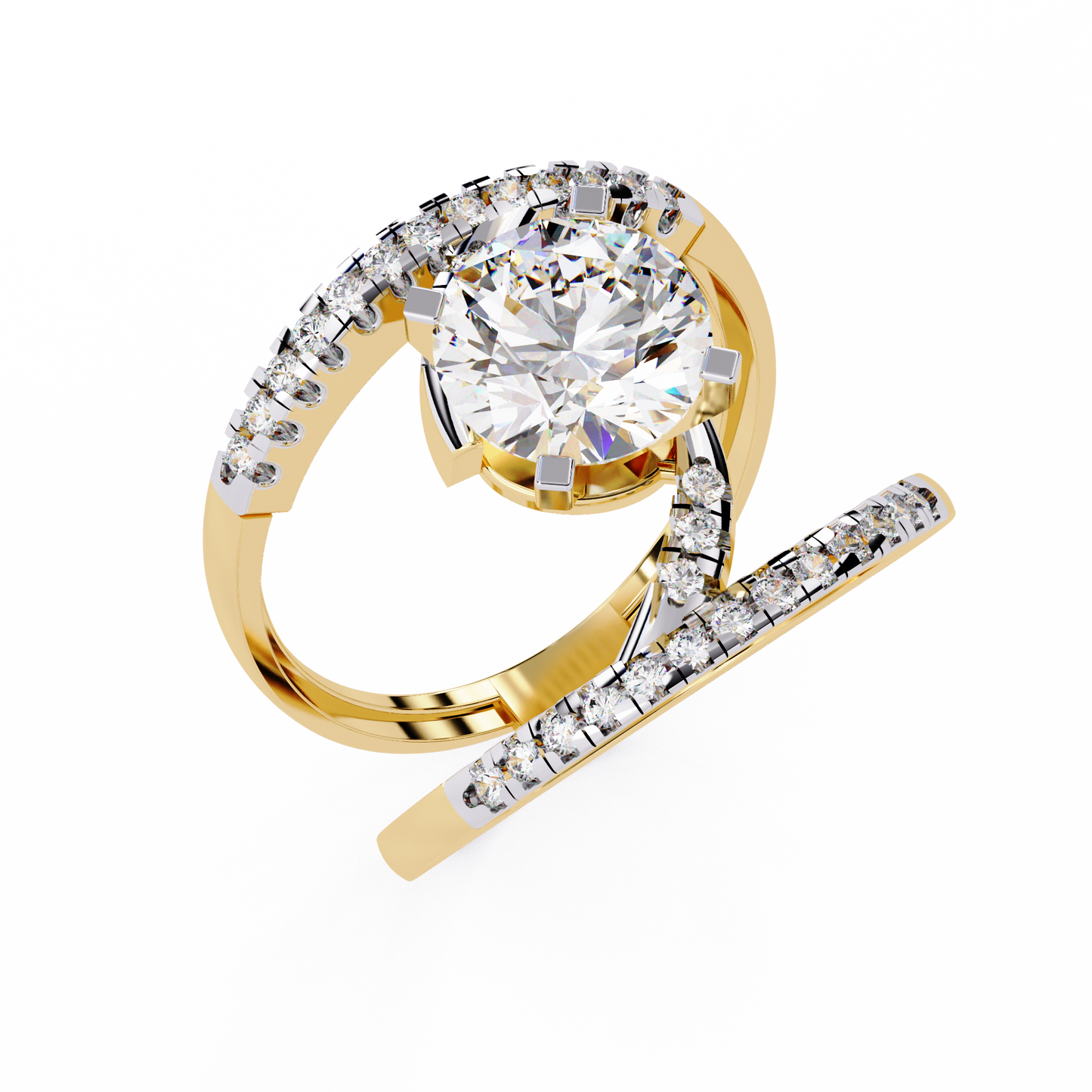 The Avant-Garde Swirl Round Diamond Ring In Gold - 2.38 Ct