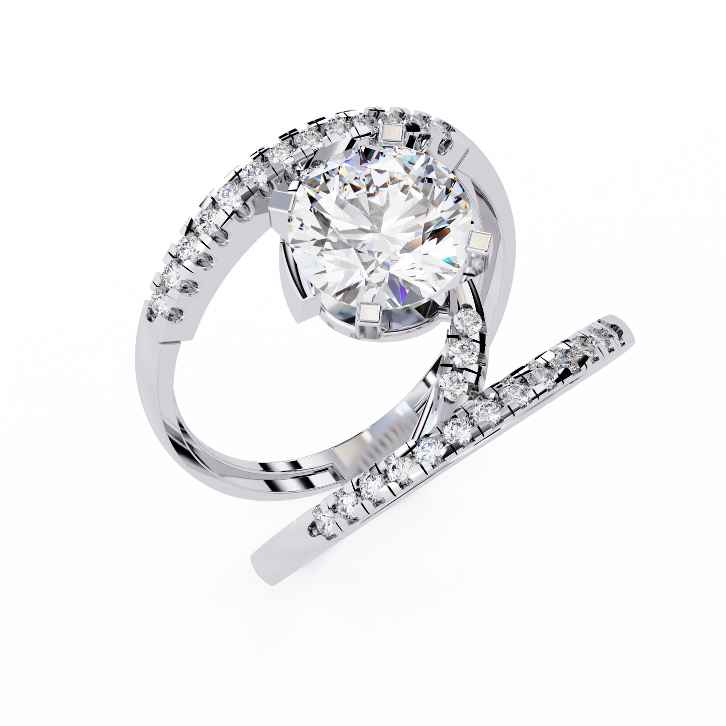 The Avant-Garde Swirl Round Diamond Ring In Gold - 2.38 Ct