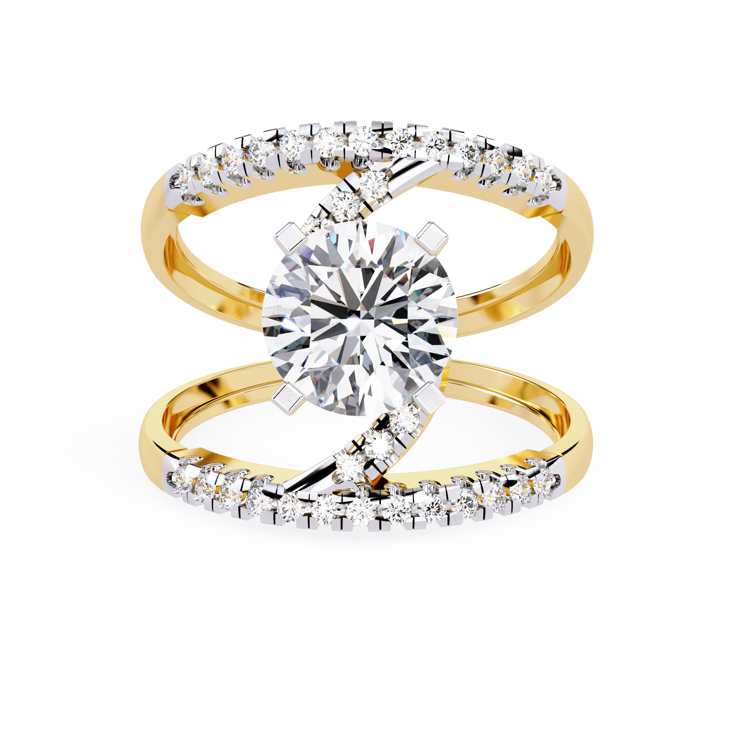 The Avant-Garde Swirl Round Diamond Ring In Gold - 2.38 Ct