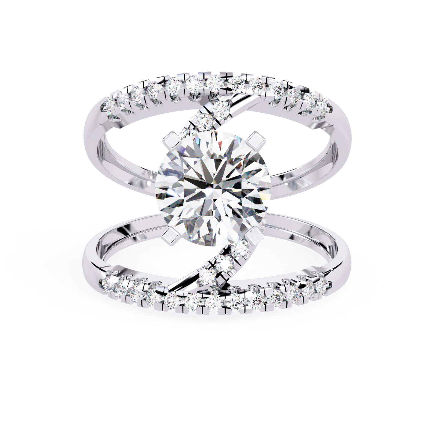 The Avant-Garde Swirl Round Diamond Ring In Gold - 2.38 Ct