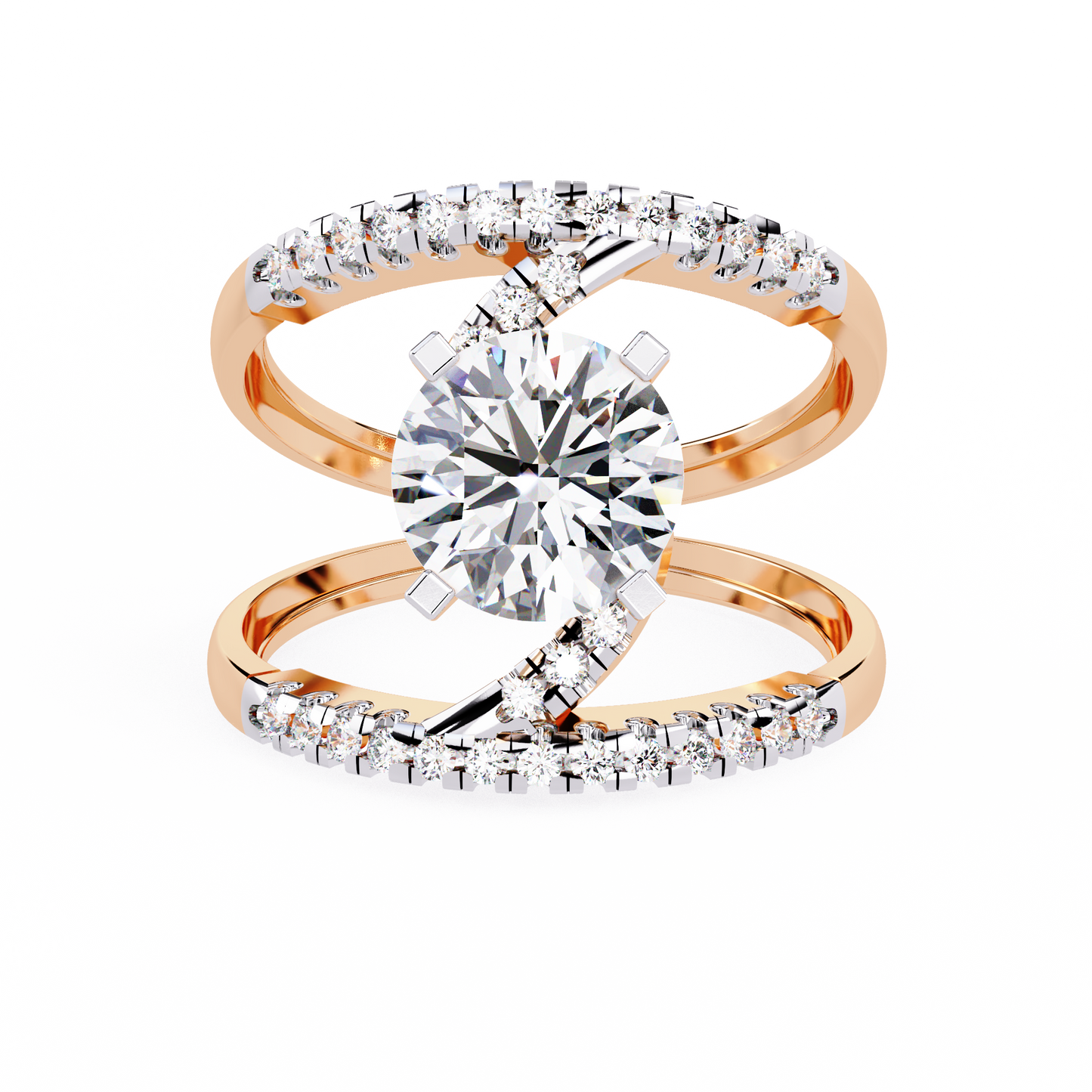 The Avant-Garde Swirl Round Diamond Ring In Gold - 2.38 Ct