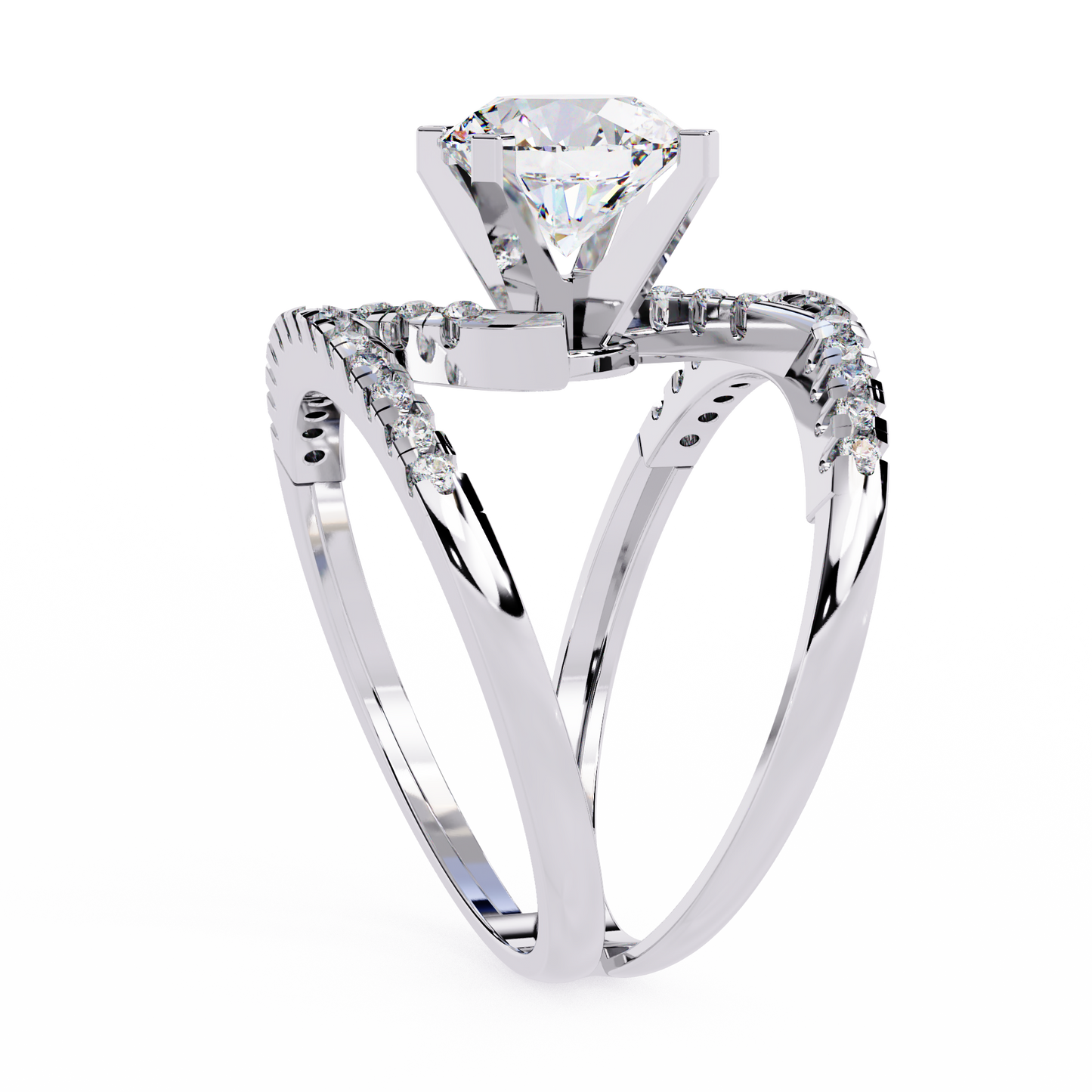 The Avant-Garde Swirl Round Diamond Ring In Gold - 2.38 Ct