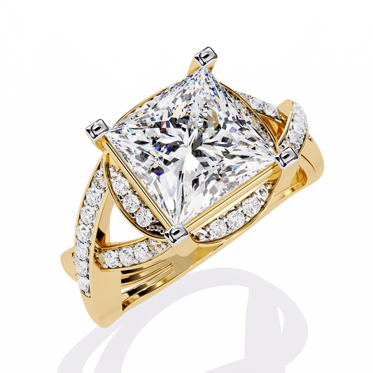 The Intertwined Princess Diamond Ring In Gold - 3.47 Ct