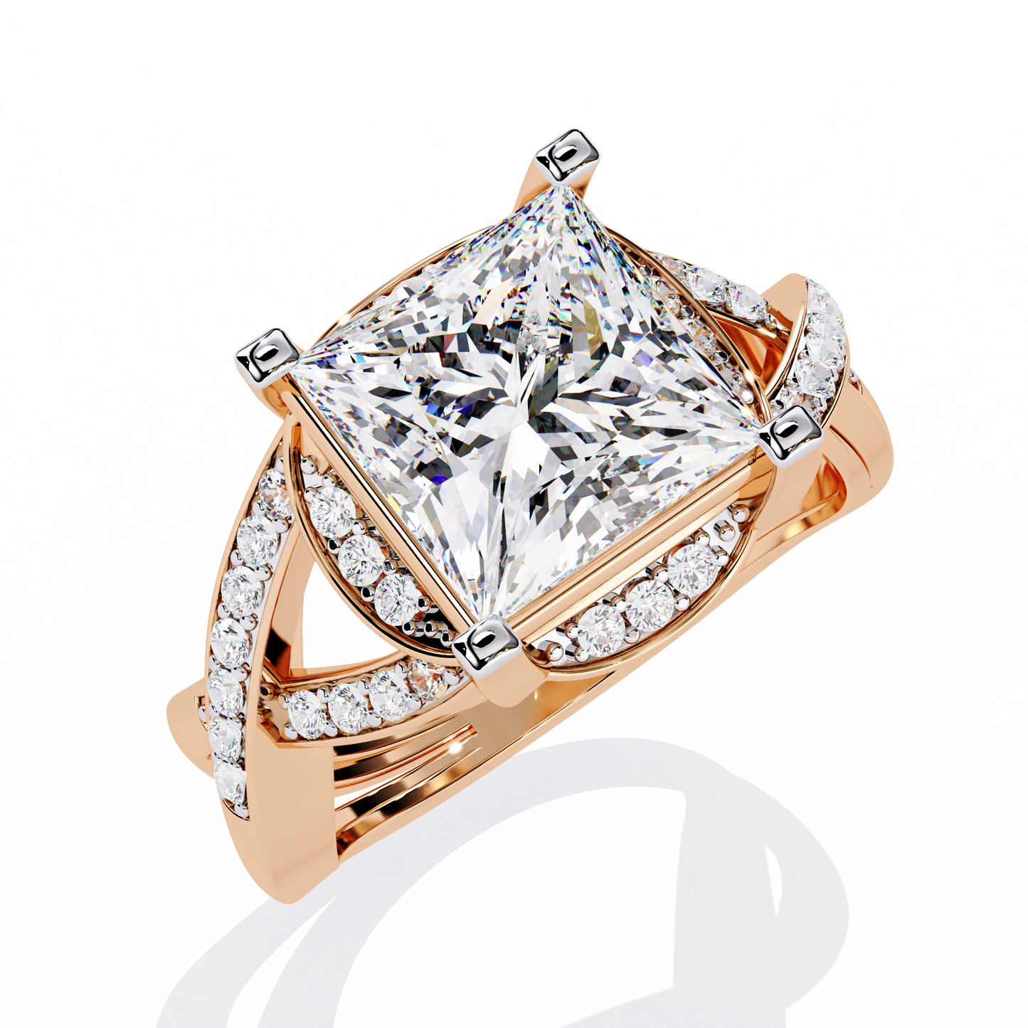 The Intertwined Princess Diamond Ring In Gold - 3.47 Ct