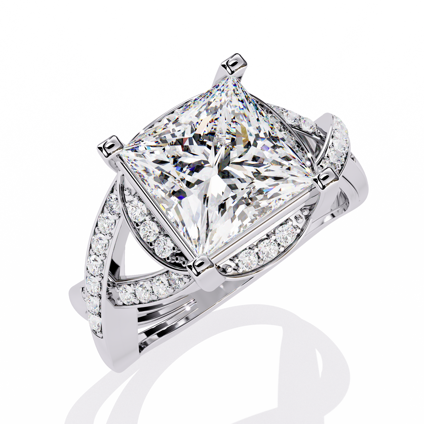 The Intertwined Princess Diamond Ring In Gold - 3.47 Ct