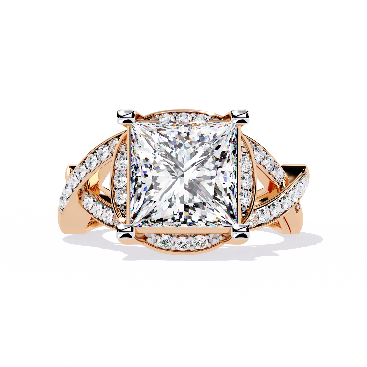The Intertwined Princess Diamond Ring In Gold - 3.47 Ct
