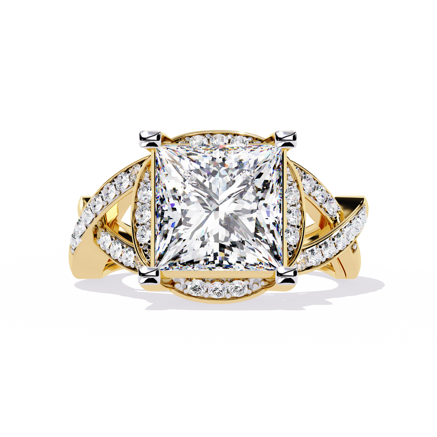 The Intertwined Princess Diamond Ring In Gold - 3.47 Ct