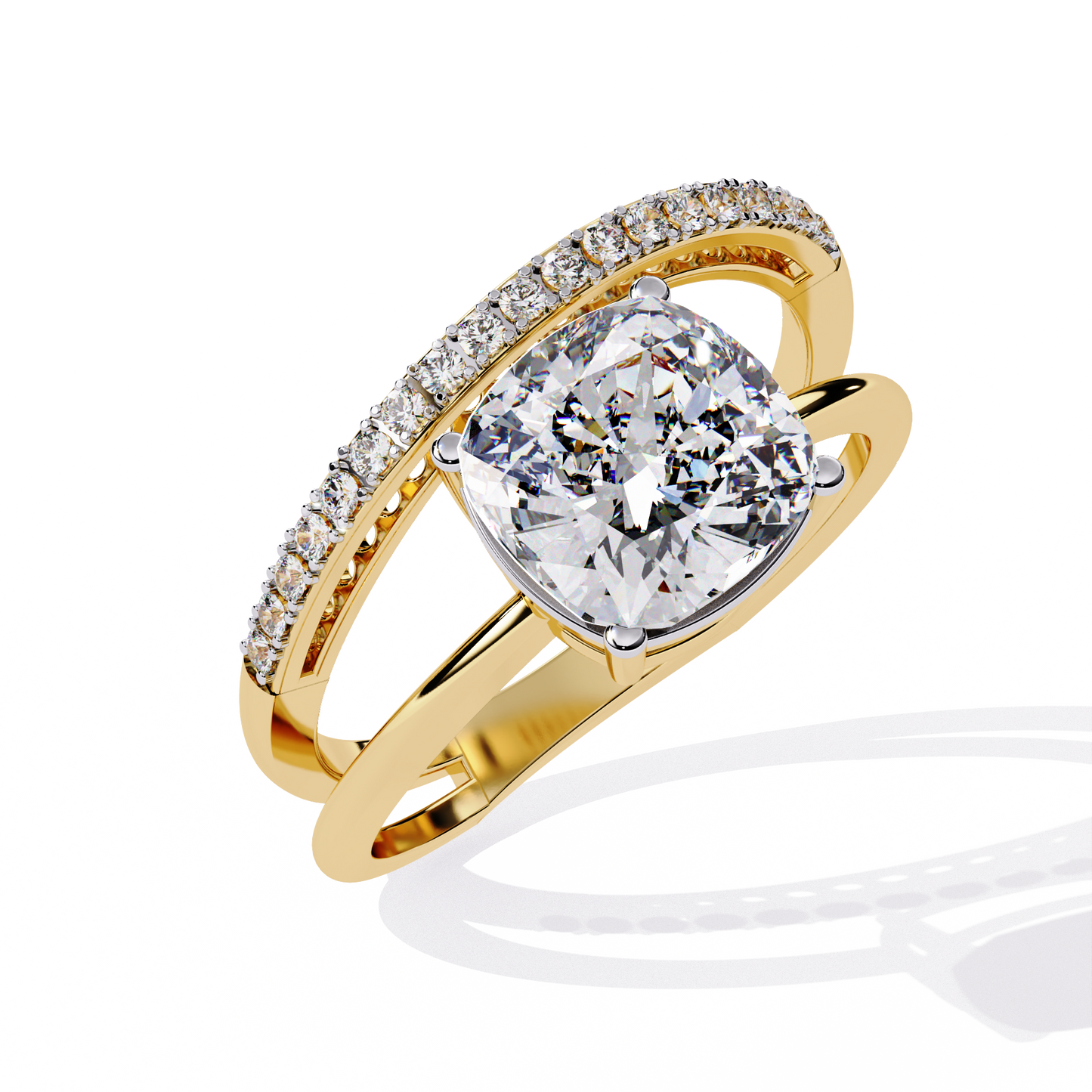 The Modern Embrace Cushion Diamond Ring In Gold - 2.41 Ct