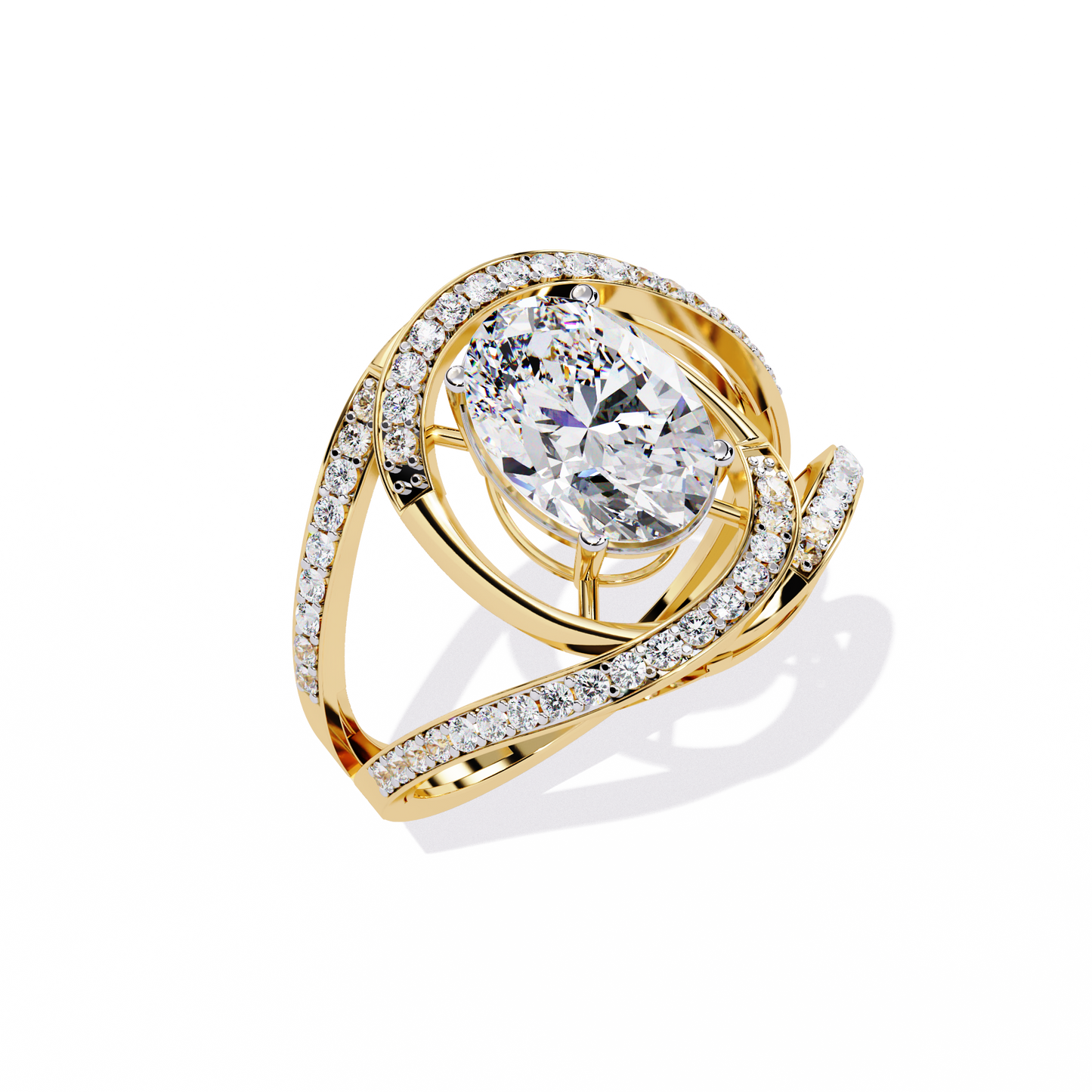 "Cosmic Orbit" Oval Diamond Cocktail Ring In Gold - 7.78 Ct