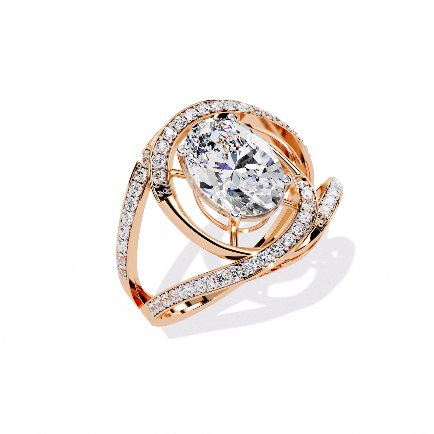 "Cosmic Orbit" Oval Diamond Cocktail Ring In Gold - 7.78 Ct